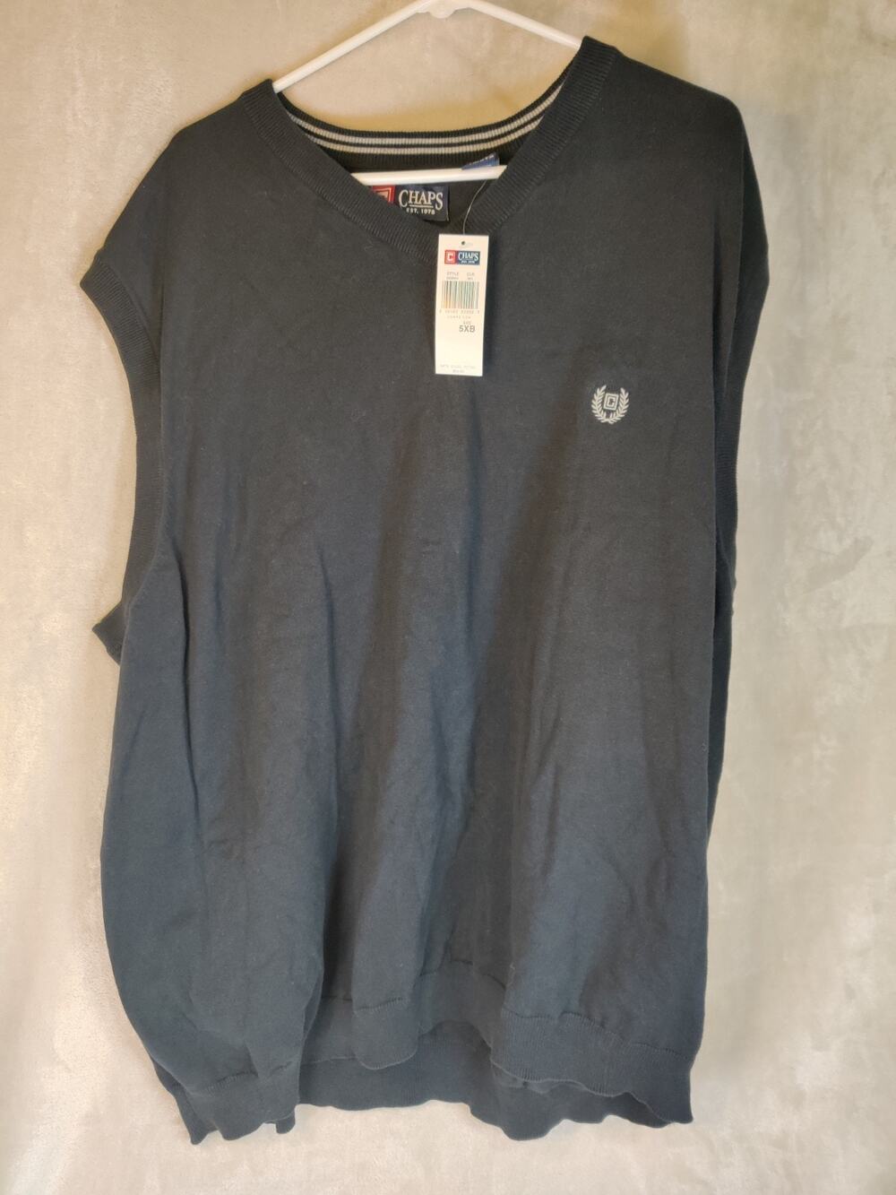 Chaps Sweater Black Vest NWT V-Neck Preppy Size 100% Cotton 5XB